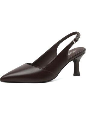 Women's Coffee Brown Slingback Pointed Closed Toe Kitten Heels Pumps Shoes